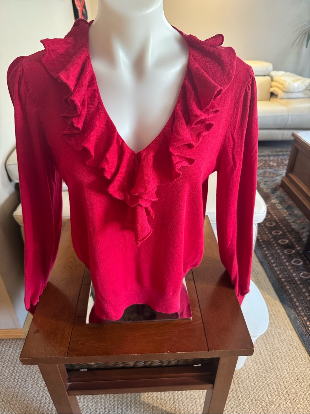 Ralph Lauren Red Ruffle V-Neck Blouse